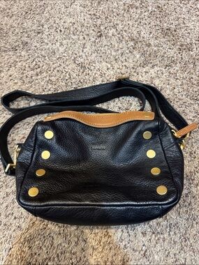 Hammitt Black and Tan Leather Crossbody Bag with Gold Studs with matching wallet